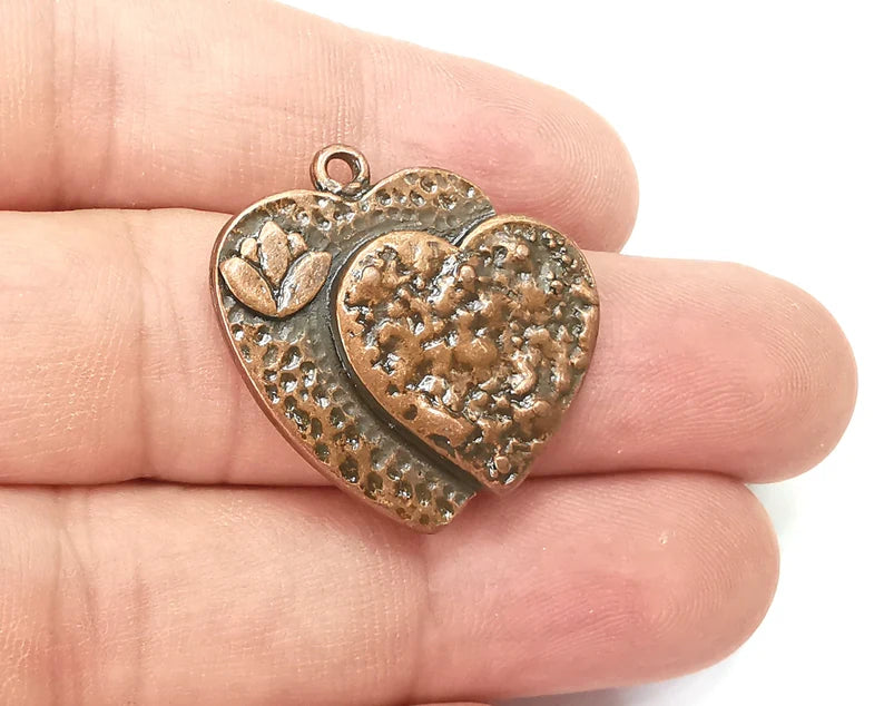 Heart Lotus Charms Pendant Antique Copper Plated (28x28mm) G28514