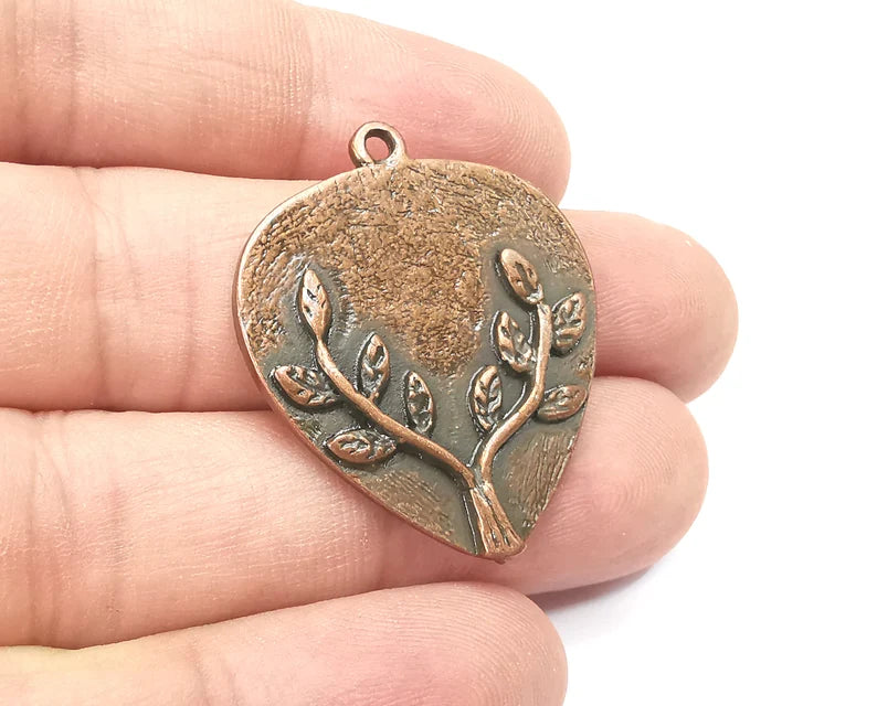 Sapling Branch Leaf Charms Pendant Antique Copper Plated (35x29mm) G28517