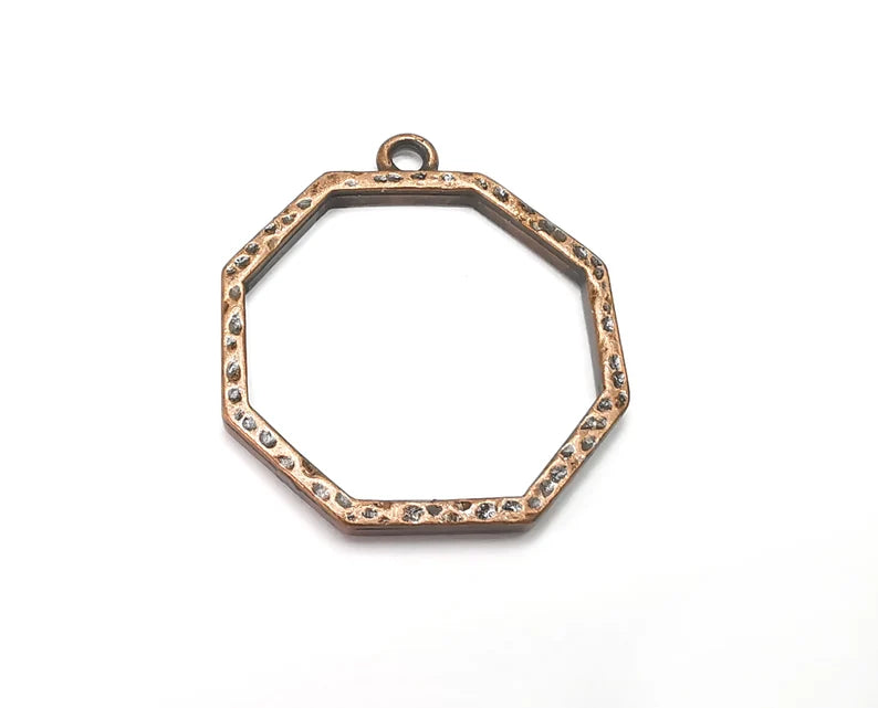 Octagon Charms Hammered Pendant Antique Copper Plated (34x30mm) G28522