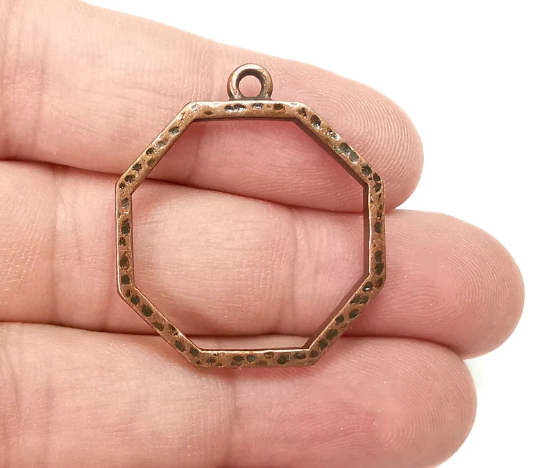 Octagon Charms Hammered Pendant Antique Copper Plated (34x30mm) G28522