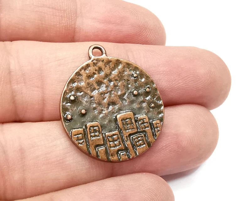 City Skyscrapers Charms Hammered Pendant Antique Copper Plated (27x24mm) G28527
