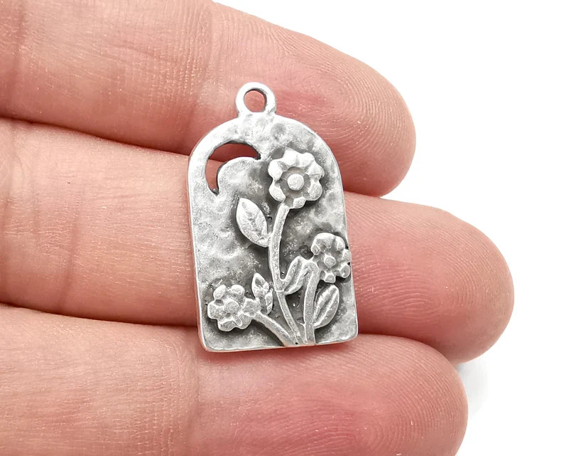 Flowers Daisy Charms Antique Silver Plated Plant Charms (27x16mm) G28529