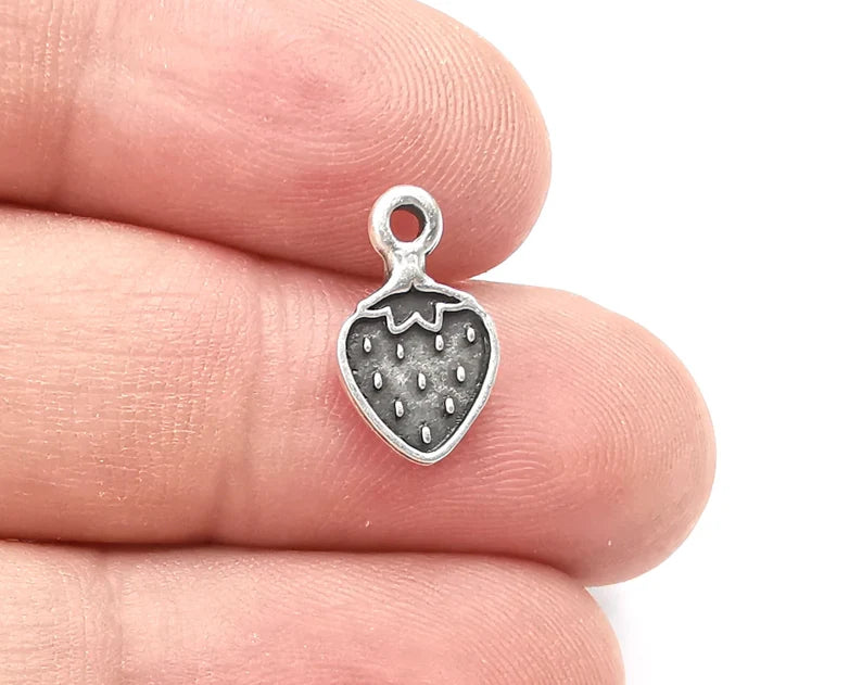 Strawberry Fruit Charms Antique Silver Plated Charms (15x8mm) G28530