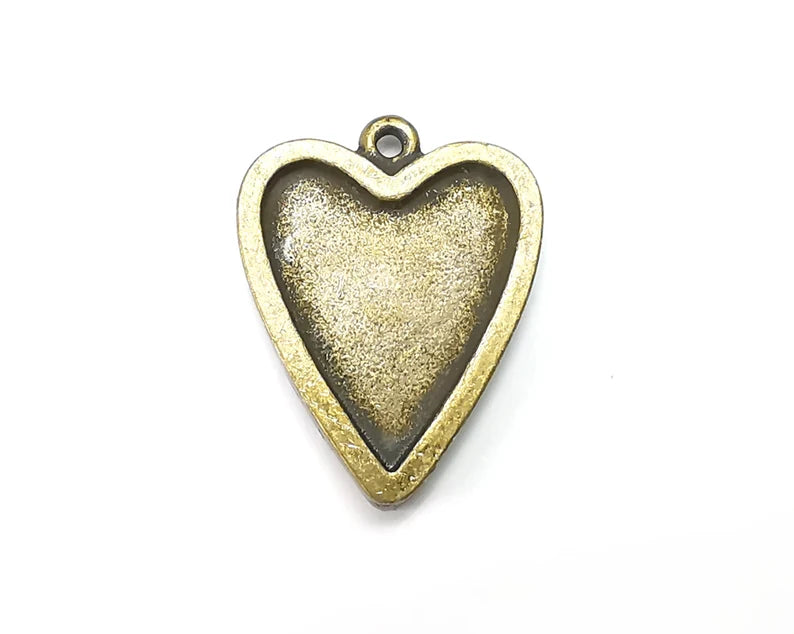 Heart Pendant Bezels (Double Side Blank) Resin Blank, inlay Mountings, Mosaic Frame, Cabochon Bases, Antique Bronze Plated (22x18mm) G28531