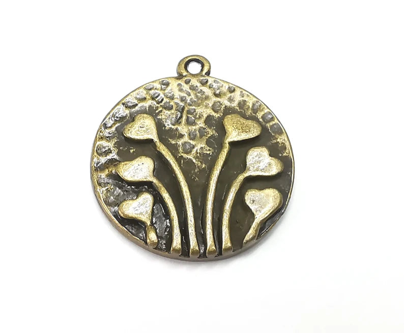 Hearts Charms Hammered Round Pendant Antique Bronze Plated (28x24mm) G28533