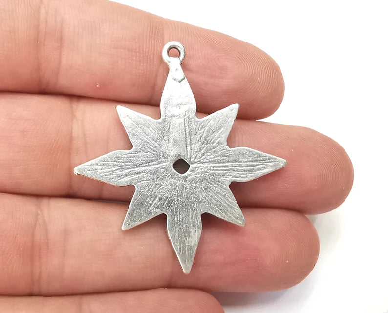 Star Charms, Antique Silver Plated Charms (43x40mm) G28537