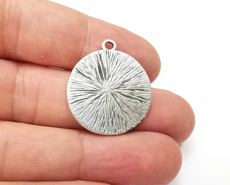 Hearts Crescent Charms Antique Silver Plated Hammered Charms (28x25mm) G28538