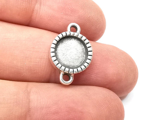 Round Pendant Connector Bezels, Resin Blank, inlay Mountings, Mosaic Frame, Cabochon Bases, Settings, Antique Silver Plated (10mm) G28539