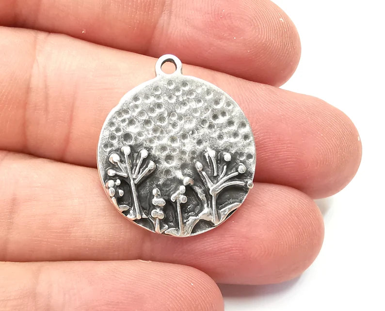 Trees Charms Antique Silver Plated Hammered Charms (28x25mm) G28542