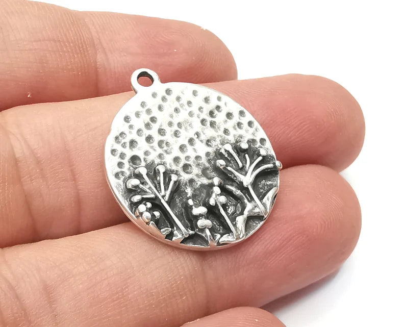 Trees Charms Antique Silver Plated Hammered Charms (28x25mm) G28542