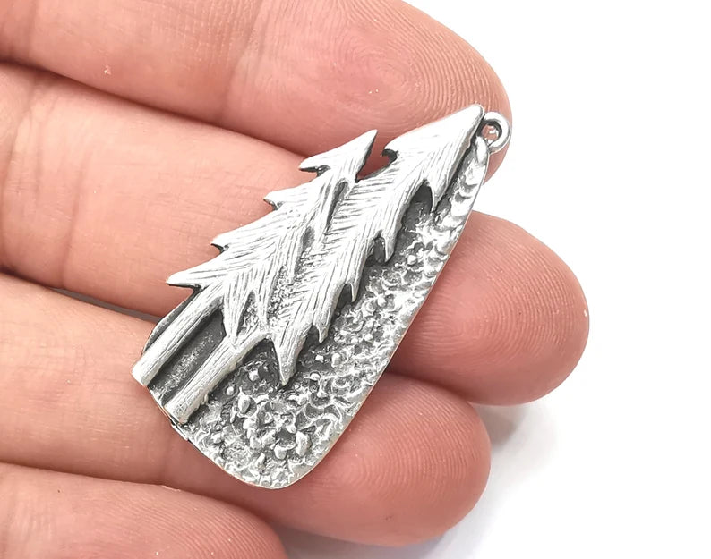 Trees Charms Antique Silver Plated Brushed Charms (40x19mm) G28543