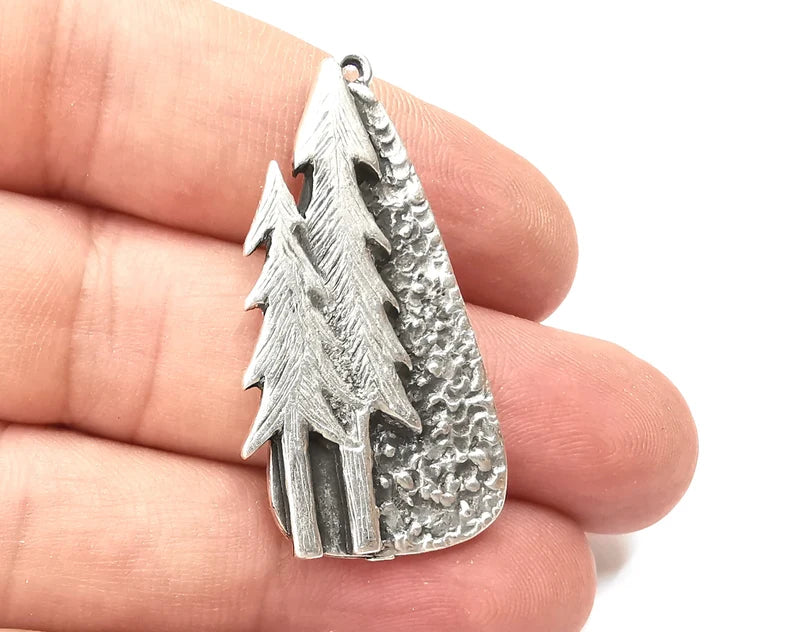 Trees Charms Antique Silver Plated Brushed Charms (40x19mm) G28543