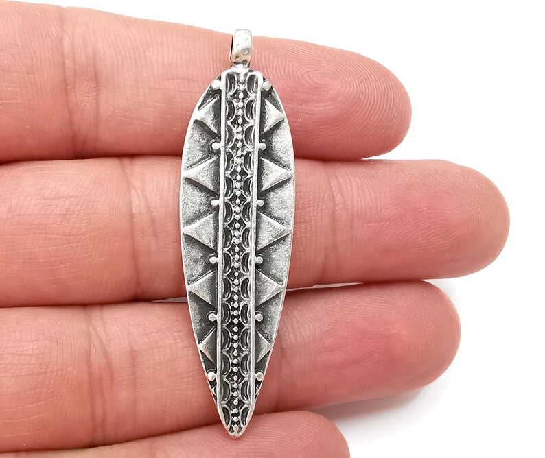 Ethnic Charms Antique Silver Plated Leaf Charms (55x16mm) G28548