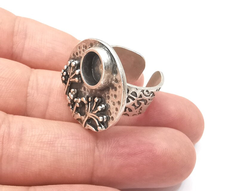 Tree Ring Blanks Settings, Cabochon Mounting, Adjustable Resin Ring Base Bezels, Antique Silver Plated Brass (8mm) G28551