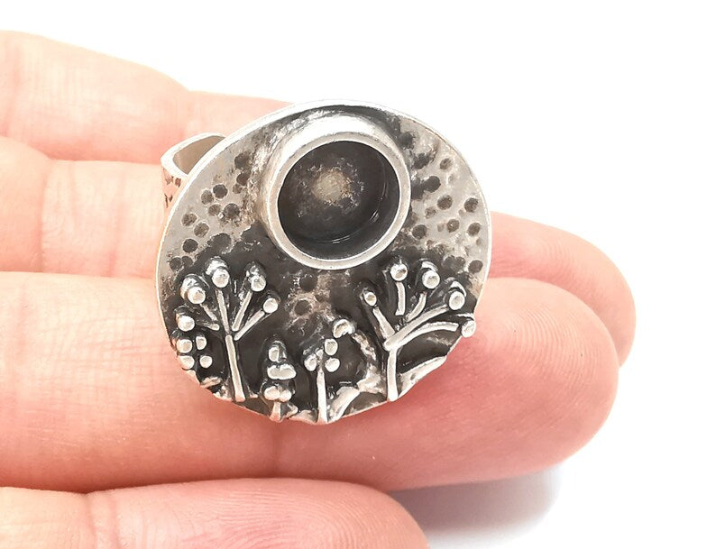 Tree Ring Blanks Settings, Cabochon Mounting, Adjustable Resin Ring Base Bezels, Antique Silver Plated Brass (8mm) G28551