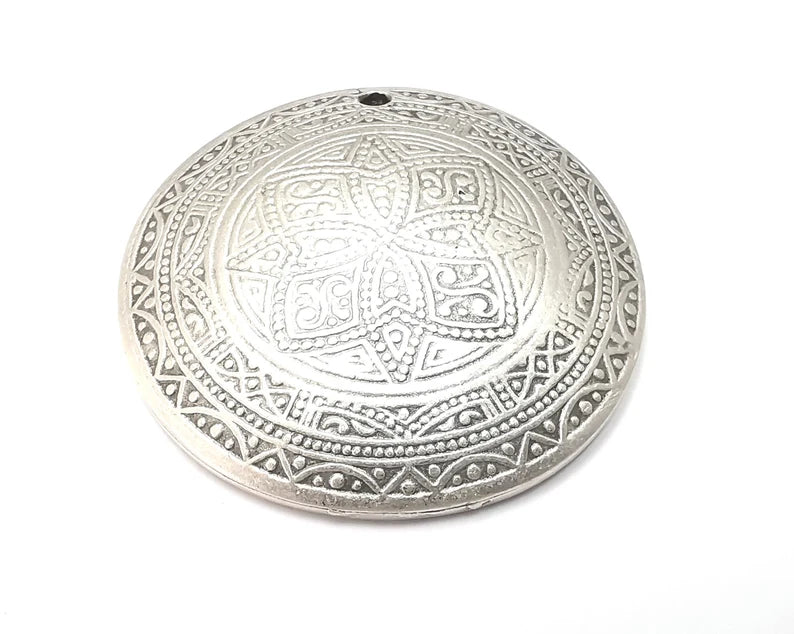 Ethnic Charms Pendant Antique Silver Plated Dome Charms (42mm) G28552