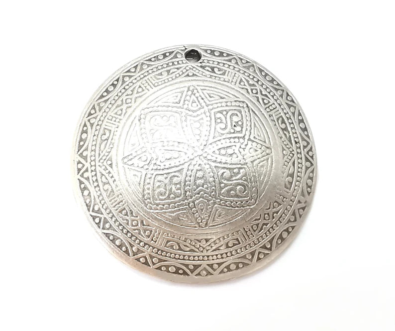 Ethnic Charms Pendant Antique Silver Plated Dome Charms (42mm) G28552