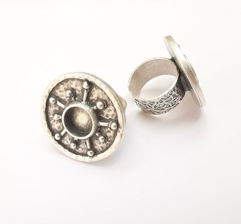 Antique Silver Ring Blank Setting, Cabochon Mounting, Adjustable Resin Ring Base Bezels, Mosaic Ring Setting, Inlay Ring Bezel (10mm) G28556