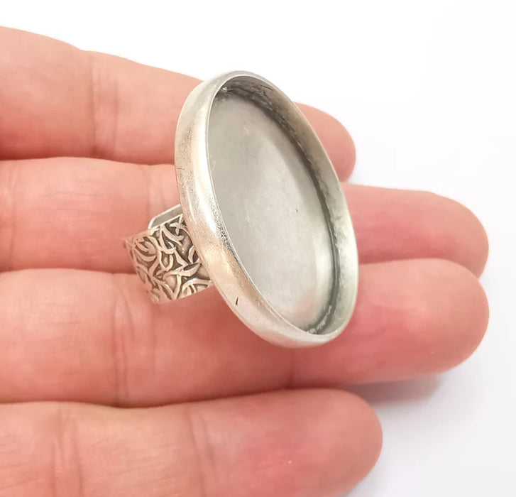Round Antique Silver Ring Blank Setting, Cabochon Mounting, Adjustable Resin Ring Base Bezels, Inlay Ring Mosaic Ring Bezel G28558