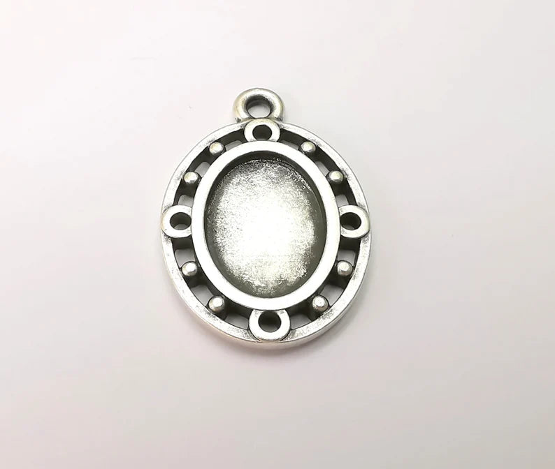 Oval Bezels, Resin Blank, inlay Mountings, Mosaic Pendant Frame, Cabochon Bases, Dry Flower Setting, Antique Silver Plated (18x13mm) G28567