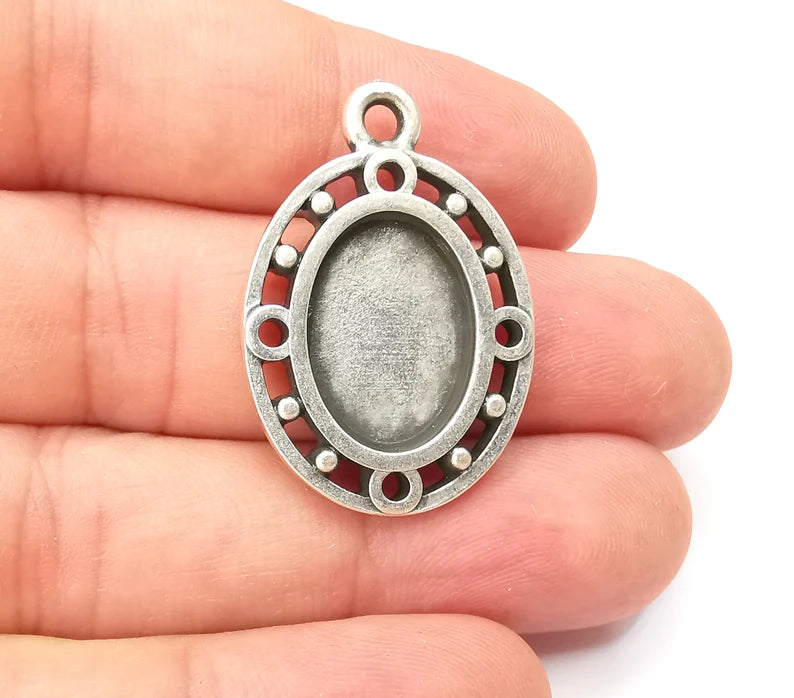 Oval Bezels, Resin Blank, inlay Mountings, Mosaic Pendant Frame, Cabochon Bases, Dry Flower Setting, Antique Silver Plated (18x13mm) G28567