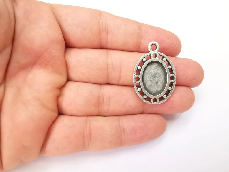 Oval Bezels, Resin Blank, inlay Mountings, Mosaic Pendant Frame, Cabochon Bases, Dry Flower Setting, Antique Silver Plated (18x13mm) G28567