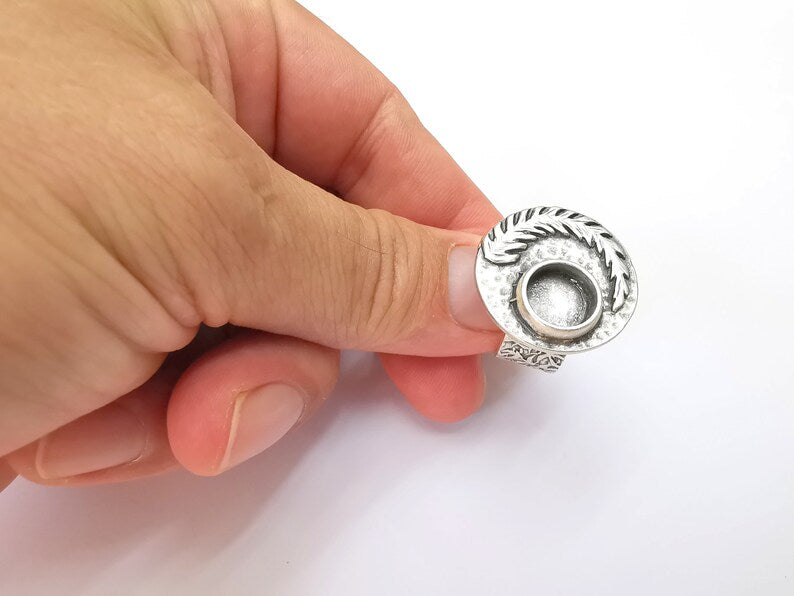 Fern Leaf Ring Blank Settings, Cabochon Mounting, Adjustable Resin Ring Base Bezel, Antique Silver Inlay Mosaic Ring Bezel (10mm) G28571