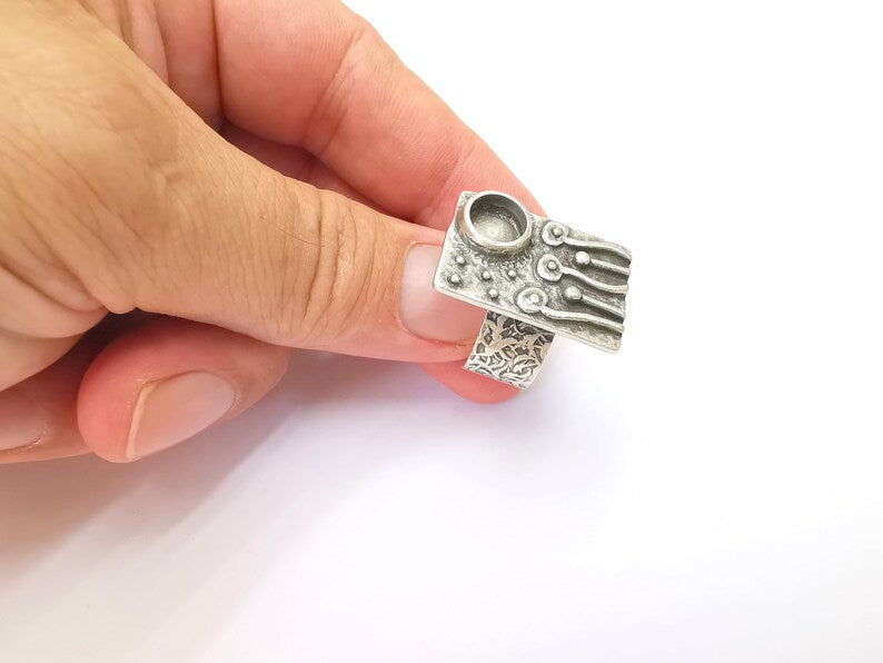 Flower Ring Blank Settings, Mushrooms Cabochon Mounting, Adjustable Resin Ring Base Bezel, Antique Silver Inlay Mosaic Bezel (8mm) G28572