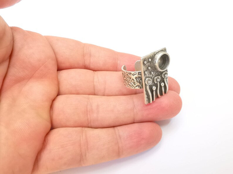 Flower Ring Blank Settings, Mushrooms Cabochon Mounting, Adjustable Resin Ring Base Bezel, Antique Silver Inlay Mosaic Bezel (8mm) G28572