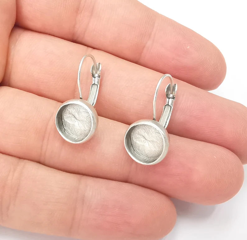 Round Silver Earring Set Base Clips Wire Antique Silver Plated Brass Earring Base (10mm blank) G28578
