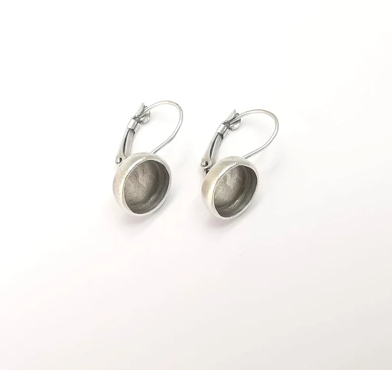 Round Silver Earring Set Base Clips Wire Antique Silver Plated Brass Earring Base (10mm blank) G28578