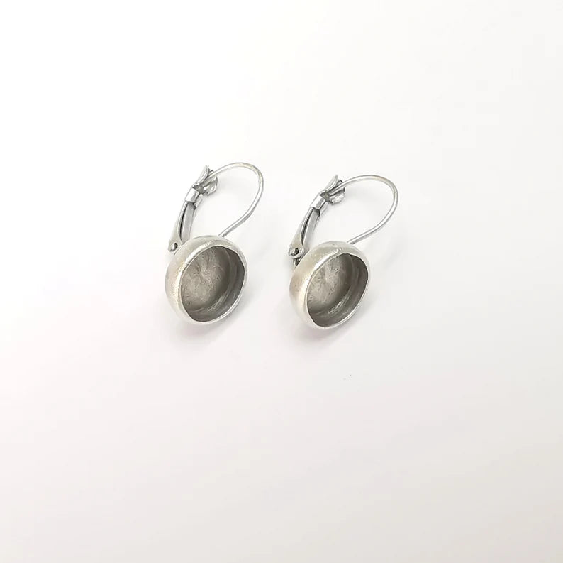 Round Silver Earring Set Base Clips Wire Antique Silver Plated Brass Earring Base (10mm blank) G28578