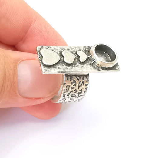 Heart Ring Blank Setting, Cabochon Mounting, Adjustable Resin Ring Base Bezels, Antique Silver Inlay Ring Mosaic Ring Bezel (8mm) G28585