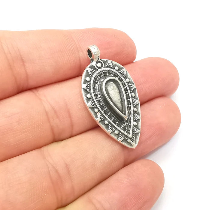 Unique Ethnic Tribal Charms Antique Silver Plated Teardrop Charms (36x19mm) G28584