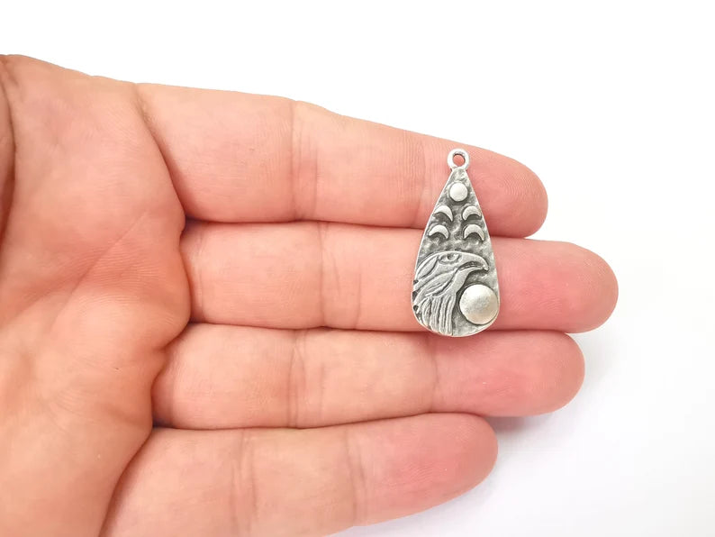 Moon Crescent Raven Charms, Eagle Charms, The Phases of The Moon, Antique Silver Plated Charms (33x16mm) G28593