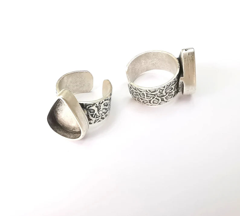 Teardrop Antique Silver Ring Blank Settings, Cabochon Mounting, Adjustable Resin Ring Base Bezel, Inlay Mosaic Ring Bezel (18x13mm) G28598