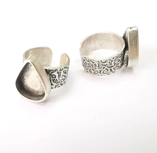 Teardrop Antique Silver Ring Blank Settings, Cabochon Mounting, Adjustable Resin Ring Base Bezel, Inlay Mosaic Ring Bezel (18x13mm) G28598