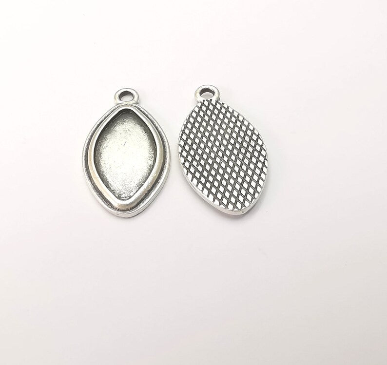 Marquise Charm Bezel, Resin Blank, inlay Mounting, Mosaic Pendant Frame, Cabochon Base,Dry Flower Setting, Antique Silver (18x10mm) G28601