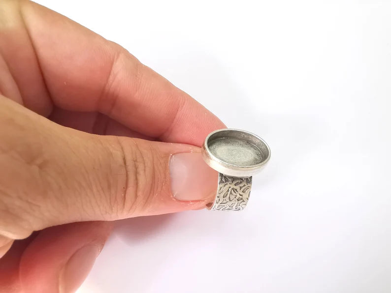 Oval Antique Silver Ring Blank Setting, Cabochon Mounting, Adjustable Resin Ring Base Bezels, Inlay Ring Mosaic Ring Bezel (18x13mm) G28606