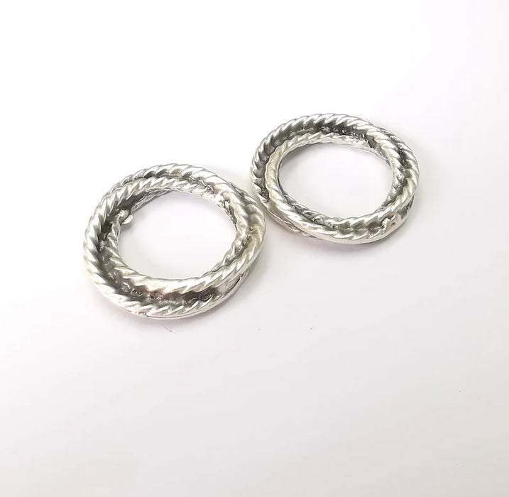 Round Twisted Circle Antique Silver Plated Circle Findings (25mm) G28607