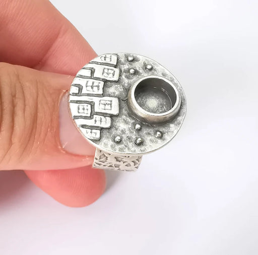 City Ring Blank Setting, Cabochon Mounting, Adjustable Resin Ring Base Bezels, Antique Silver Inlay Ring Mosaic Ring Bezel (8mm) G28610