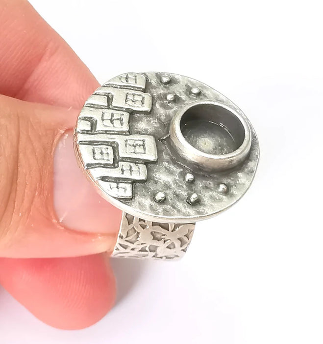 City Ring Blank Setting, Cabochon Mounting, Adjustable Resin Ring Base Bezels, Antique Silver Inlay Ring Mosaic Ring Bezel (8mm) G28610