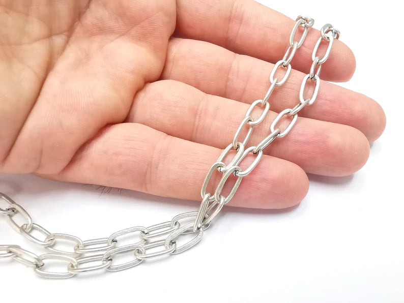 Antique Silver Large Cable Chain (12x6 mm) Antique Silver Plated Cable Chain (1 Meter - 3.3 feet ) G28613