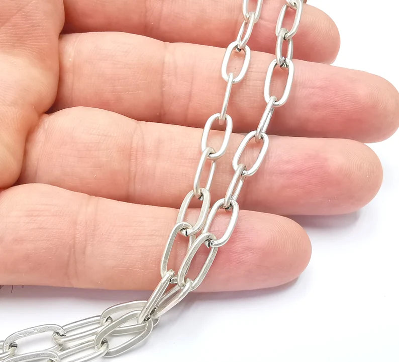 Antique Silver Large Cable Chain (12x6 mm) Antique Silver Plated Cable Chain (1 Meter - 3.3 feet ) G28613