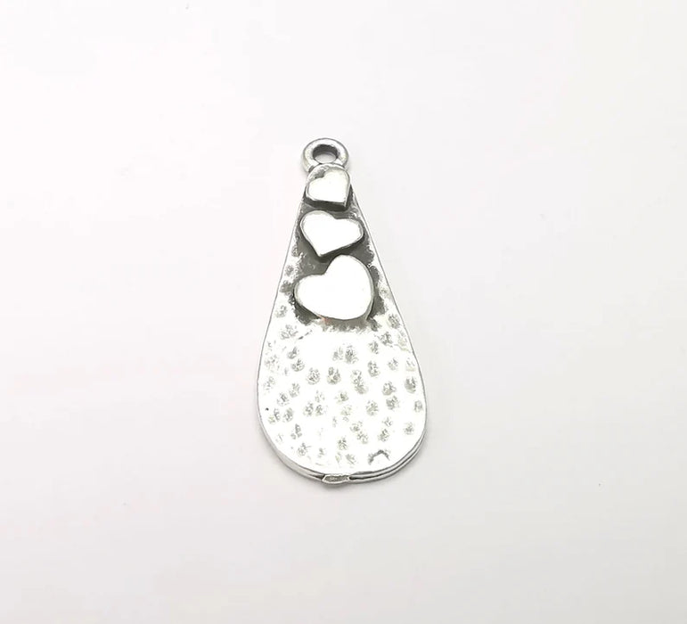 Hearts Charm Teardrop Heart Charms Antique Silver Plated Hammered Charms (34x13mm) G28619