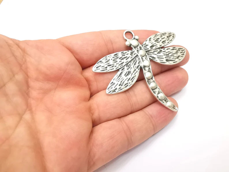 Dragonfly Charms Pendant Antique Silver Plated (70x62mm) G28628