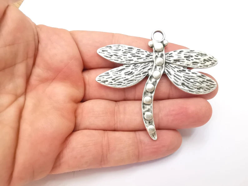 Dragonfly Charms Pendant Antique Silver Plated (70x62mm) G28628