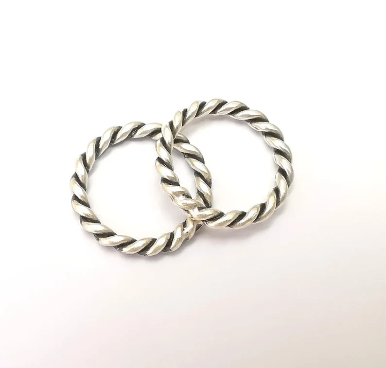 Round Twisted Circle Antique Silver Plated Circle Findings (25mm) G28629