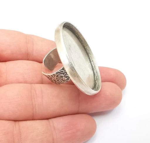 Round Antique Silver Ring Blank Setting, Cabochon Mounting, Adjustable Resin Ring Base Bezel, Inlay Ring Mosaic Ring Bezel (40mm) G28631