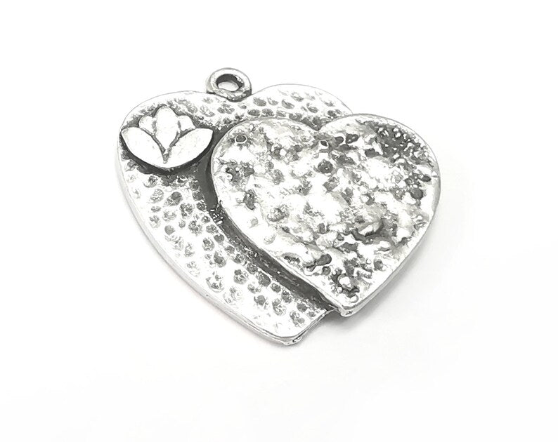 Heart Lotus Charms Pendant Antique Silver Plated (28x28mm) G28507